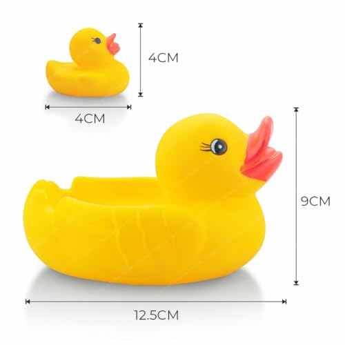 Storio Super Cute Duck Family Animals Swimming Water Toys Non-Toxic,BPA Free Colorful Soft Rubber Float Squeeze Sound Squeaky Bathing Toy for Baby Chu Chu Toy Set of 4 (1 Duck + 3 Ducklings)