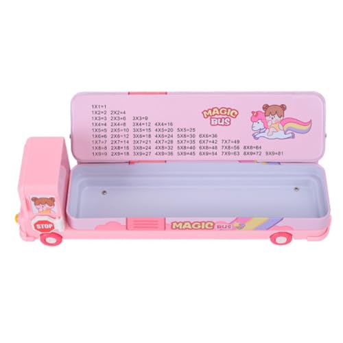 Storio Bus Shape Pencil Box School Bus Metal Geometry Box for Kids Magic Bus with Moving Tyres with 3 Compartments Moving Tyre's & Sharpener Geometry Case for Boys & Girls - Unicorn