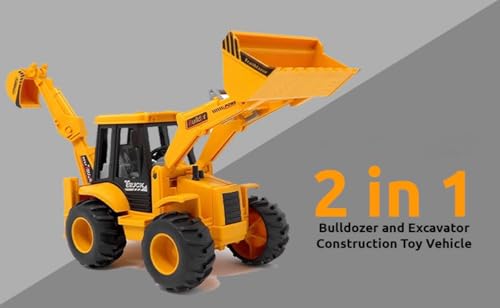 Storio Friction Bulldozer Truck Construction Vehicle Toy | Push & Go | 180 Degree Rotatable Excavator Bulldozer | Rubber Wheel Heavy Duty | Unbreakable | for Kids, Multicolour