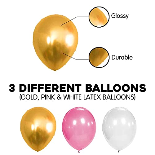Storio 51 Pcs Pack of Pink Golden and White Metallic Balloons | Perfect for Girls, Kids, Women, Birthday Baby Shower Unicorn Princess 1st & 2nd Year Celebrations - Decorations Balloons Supplies Combo