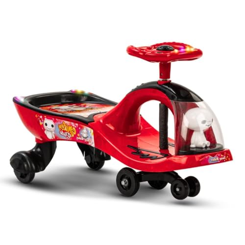 Storio Swing Ride on & Car for Kids with Music & Horn Steering, Push Car for Baby with Backrest, Safety Guard, Under Seat Storage & Big Wheels, Ride on for Kids 0 1 to 3 Years Upto 25 Kgs - Red