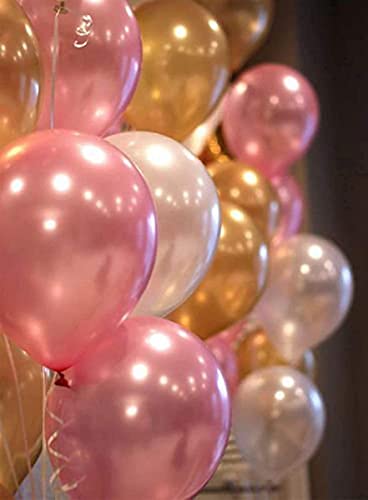 Storio 51 Pcs Pack of Pink Golden and White Metallic Balloons | Perfect for Girls, Kids, Women, Birthday Baby Shower Unicorn Princess 1st & 2nd Year Celebrations - Decorations Balloons Supplies Combo