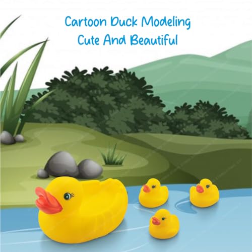 Storio Super Cute Duck Family Animals Swimming Water Toys Non-Toxic,BPA Free Colorful Soft Rubber Float Squeeze Sound Squeaky Bathing Toy for Baby Chu Chu Toy Set of 4 (1 Duck + 3 Ducklings)