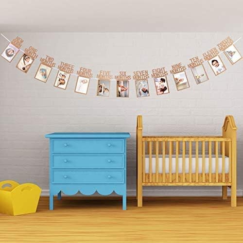 Storio 1-12 Month Photo Frame Banner - Paper Banner For First Birthday|Baby Photo Frame 0 To 12 Months|Newborn Photo Banner For First Year Celebration (Cardstock), Multi