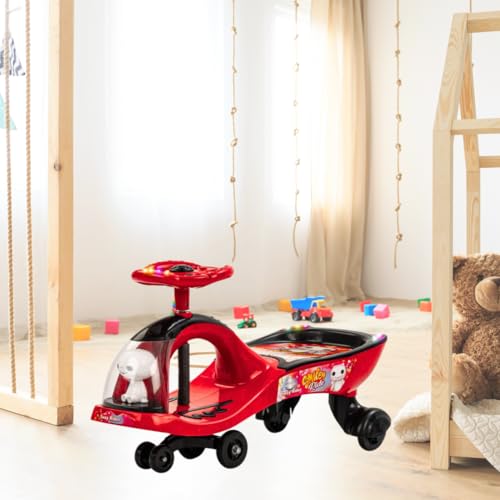 Storio Swing Ride on & Car for Kids with Music & Horn Steering, Push Car for Baby with Backrest, Safety Guard, Under Seat Storage & Big Wheels, Ride on for Kids 0 1 to 3 Years Upto 25 Kgs - Red