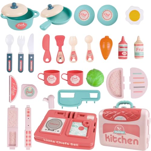 Storio Kitchen Set Toys for Girls with Cooking Utensils, Little Chef Realistic Miniature Pretend Role Play Food Party for Boys Girls