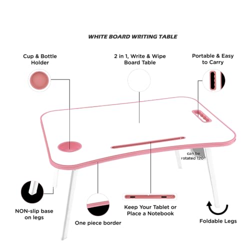 Storio Alloy Steel Multipurpose Table for Home Office Or Writing Desk/Folding Table for School and Study/Convenient Folding Study Table/Adaptable Work-from-Home Table- Pink