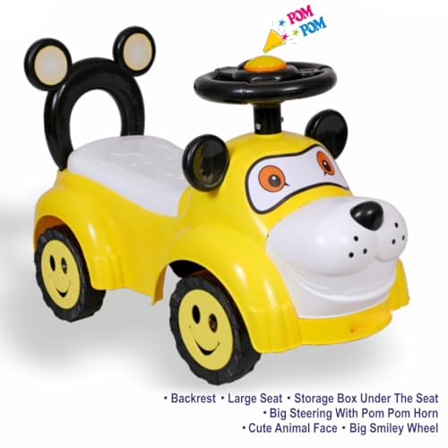 Storio Swing Ride on & Car for Kids with Music & Horn Steering, Push Car for Baby with Backrest, Safety Guard, Under Seat Storage & Big Wheels, Ride on for Kids 0 1 to 3 Years Upto 25 Kgs - Yellow
