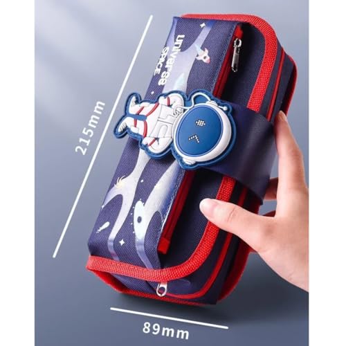 Storio Space Astronaut Pencil Case Large Capacity Pen Bag,Cute Cartoon Stationery Organizer Detachable Zipper Pen Pouch,Polyester Storage Box for Boys Girls Teen Student - Multicolor