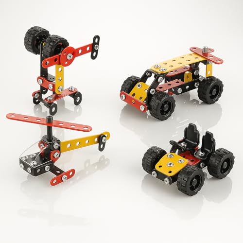 MiniExplorer Metallic Building Blocks 14-in-1 Educational Engineering STEM Education Toy, 155+ pcs in The Game, can Make 14+ Models | Kids Age 7+ Years, Birthday Return Gift