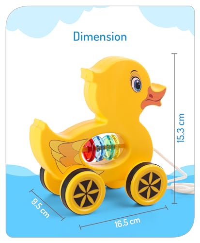 Storio Baby Products Pull Along Toddler Toy, Pull Along Toy with Attractive Design, Developmental Toy for 1 Year Old Girl Boy - Duck