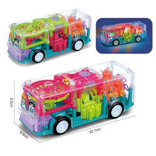 Storio Concept Transparent 3D Gear Simulation Bus Car | 360 Degree Rotation | Auto Turning Feature | Interactive Lights & Sounds Mechanical Bus Toys for Kids Boys & Girls