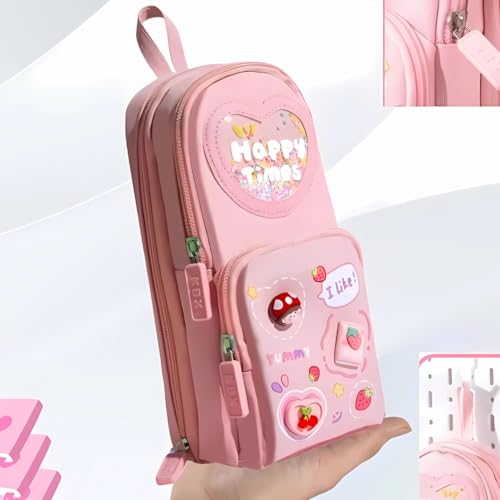 Storio Premium Pencil Case 6 Layer with 3 Compartment Cute Aesthetic Pencil Case for Girls Large Capacity Pencil Pouch Multifunctional Pouch for School Kids Cute Stationary Gift - Pink