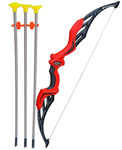 Storio Kids Bow & Arrow Toy | Archery Set for Boys and Girls, Outdoor Hunting Game with 3 Suction Cup Arrows, Target & Quiver | Target Game Perfect for Kids - Red
