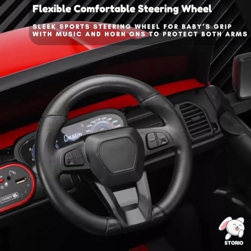 Storio Premium Rechargeable Baby Battery-Powered Electric Car Jeep for Kids – Electric Ride-On Car Toy with Bluetooth Music & Lights – Dual Control Mode for Ages 2 to 5 Year - Red