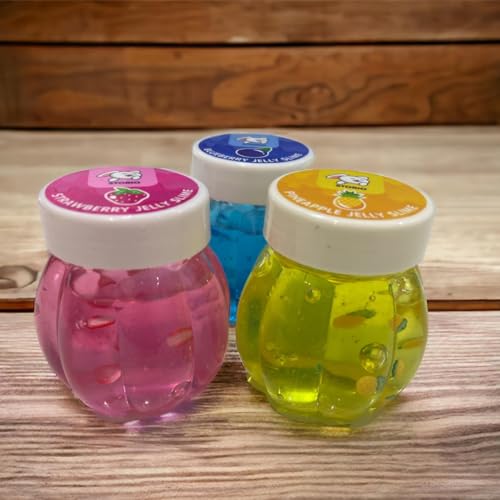 Storio Non Sticky Safe Fruit Scented DIY Toy Slimy with Real Life Like Fruit Toppings | Slime Gel Jelly Putty Set Art kit Toys for Boys Girls Kids Slime - Set of 3