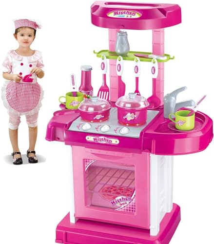 Storio Toys Kitchen Set for Kids Girls Big Cooking Set Light and Sound Pretend Play Toy Battery Operated with Accessories
