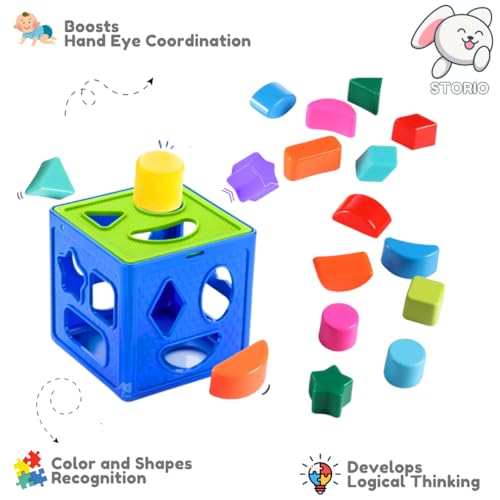 Storio Premium Shape Sorter Cube | Learning & Educational Shape Sorter Toys for Kids Activity | Recognition Game | Sorting & Stacking Toys for Toddlers and Preschoolers | Baby Gift for Toddlers