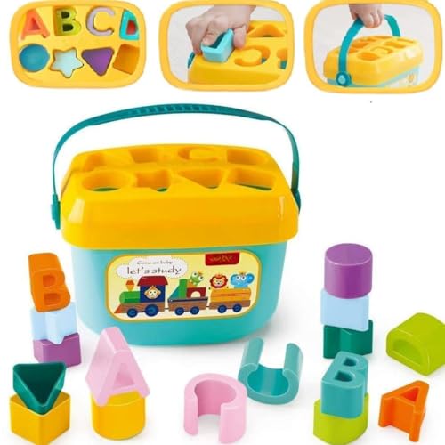 Storio Baby First Blocks Shapes Sorter, ABCD Blocks, Toys for 6 Months to 1-2 Years Old Kids for Boys and Girls