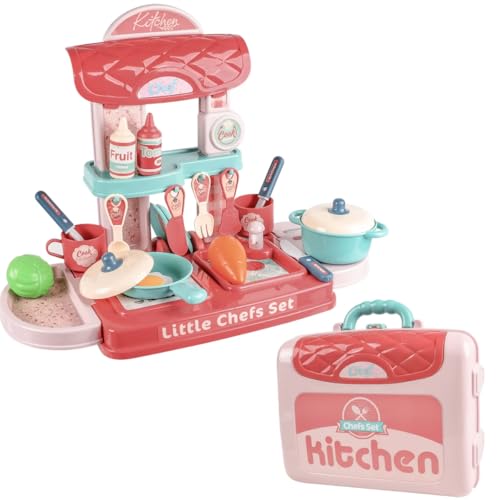 Storio Kitchen Set Toys for Girls with Cooking Utensils, Little Chef Realistic Miniature Pretend Role Play Food Party for Boys Girls