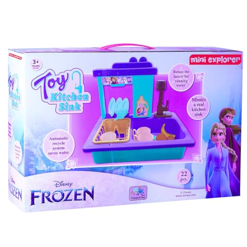 MiniExplorer Frozen Sisters Pretend Play Kitchen Set for Girls Toy Sink Electronic Dishwasher Pretend Role Play Kitchen Toys Set with Working Faucet - Frozen Sisters
