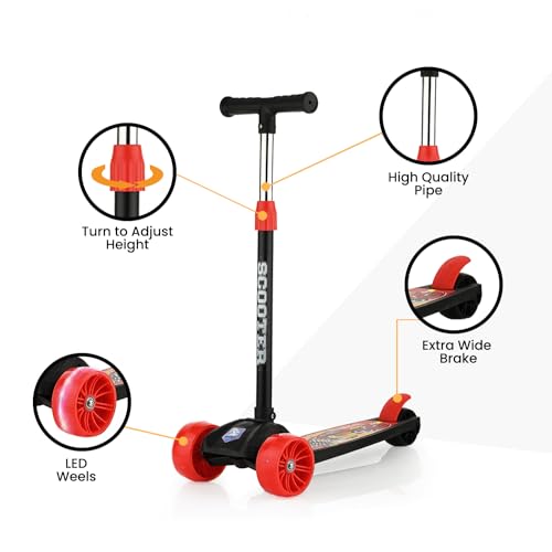 Storio Kick Scooter with Adjustable Height|Foldable Scooter|Skate Scooter for Kids with PVC Wheel|Age Upto 2-12 Years- Max User weight-60 kg, Red & Black