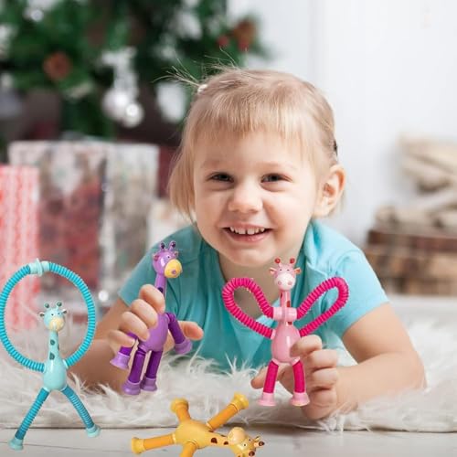 Toysbuddy Pack of 2 Telescopic Suction Cup Pop Tube Toy for Kids | Pull String Travel Toy for Toddlers & Babies | Light-Up Robot Tube for Boys & Girls | Unique Sensory Gift for Flights & Cars