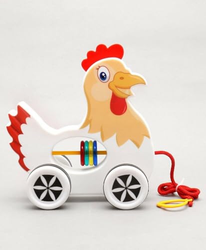 Storio Baby Products Pull Along Toddler Toy, Pull Along Toy with Attractive Design, Developmental Toy for 1 Year Old Girl Boy - Chicken