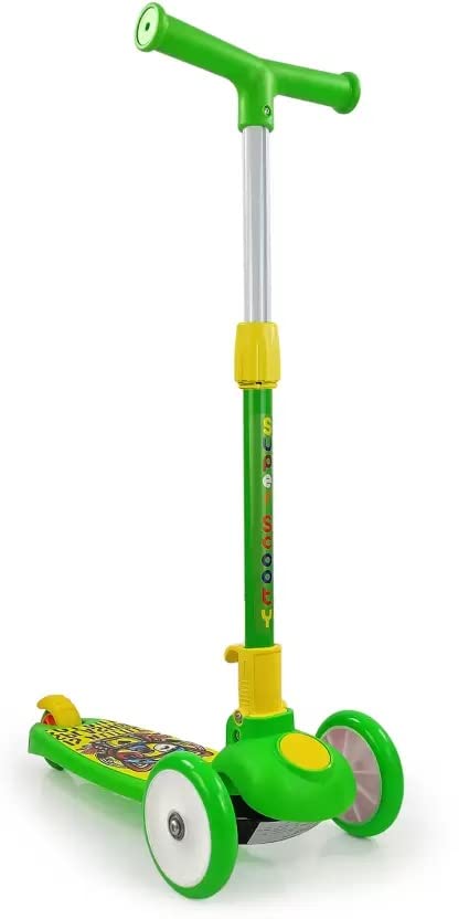 Storio Kick Scooter for Kids, 3 Adjustable Height Scooter, Foldable & Attractive PVC Wheels with Rear Brakes for Kids Age Upto 3+ Years (Green)