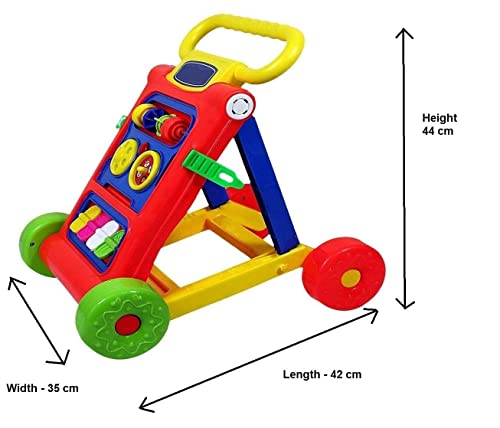 Storio Baby Walker Adjustable Height, Multi-Function Anti-Rollover Folding Walker with Height Adjustable 6-18 Months Baby Walker with Recreational Toy bar (Red)