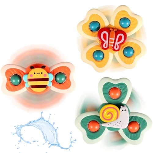 Storio Baby Products Bath Toys Suction Cup Spinner Toy | Set of 3 | for Baby Boys Girls | Pop up Waterproof Suction Cup Spinning Top Rotating Montessori Learning Toy