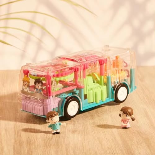 Storio Concept Transparent 3D Gear Simulation Bus Car | 360 Degree Rotation | Auto Turning Feature | Interactive Lights & Sounds Mechanical Bus Toys for Kids Boys & Girls