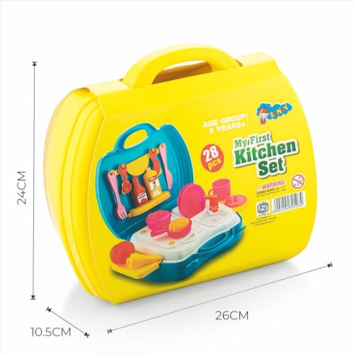 Storio Toys Kitchen Set for Girls Toy with Cooking Utensils Combo Items in Suitcase| Easy to Carry |Realistic Miniature Chefs Pretend Play/Role Play Home Game - Yellow