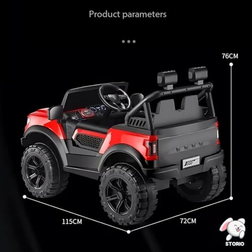 Storio Premium Rechargeable Baby Battery-Powered Electric Car Jeep for Kids – Electric Ride-On Car Toy with Bluetooth Music & Lights – Dual Control Mode for Ages 2 to 5 Year - Red