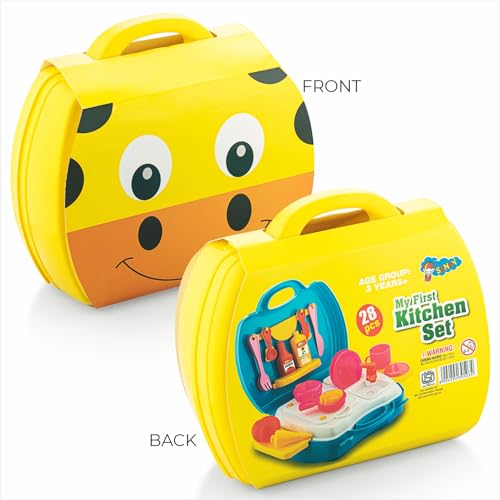 Storio Toys Kitchen Set for Girls Toy with Cooking Utensils Combo Items in Suitcase| Easy to Carry |Realistic Miniature Chefs Pretend Play/Role Play Home Game - Yellow
