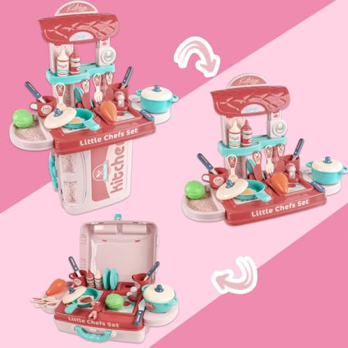 Storio Kitchen Set Toys for Girls with Cooking Utensils, Little Chef Realistic Miniature Pretend Role Play Food Party for Boys Girls