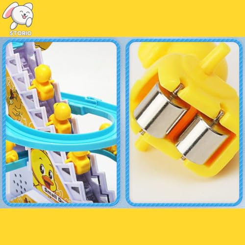 Storio Duck Slide Track Set Toys for Kids - Ducklings Stair Climbing Toys for Kids, Escalator Toy with Lights and Music with 6 Ducks