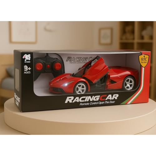 Storio Rechargeable RC Remote Control Racing Super Car | Openable Doors & LED Lights | High-Performance Speed Car Toy for Kids - Red