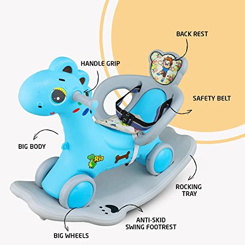Storio Rio Ride-on 3 in 1 Baby Horse Rider for Kids | Baby Birthday Gift for Baby 1 Year to 5 Year |Horse for Baby, Rocker, Swing - Indoors and Outdoors Toy Suitable for Boys & Girls (Blue)