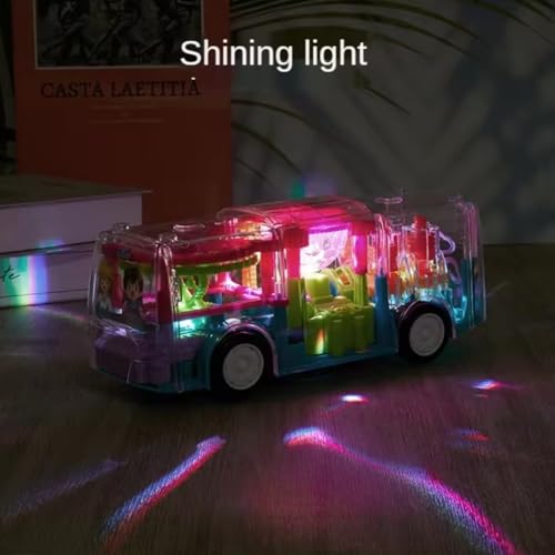 Storio Concept Transparent 3D Gear Simulation Bus Car | 360 Degree Rotation | Auto Turning Feature | Interactive Lights & Sounds Mechanical Bus Toys for Kids Boys & Girls