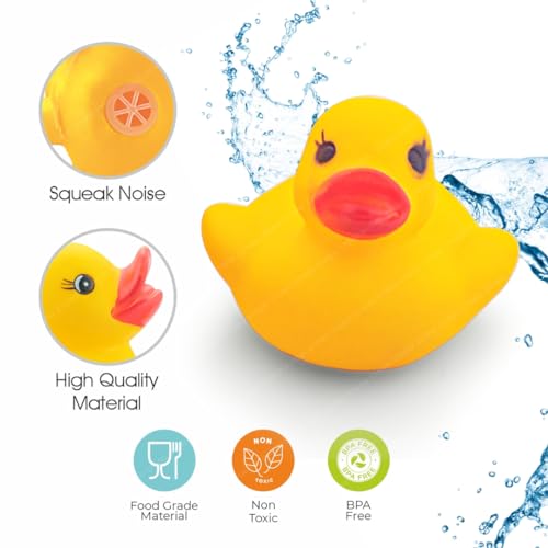 Storio Super Cute Duck Family Animals Swimming Water Toys Non-Toxic,BPA Free Colorful Soft Rubber Float Squeeze Sound Squeaky Bathing Toy for Baby Chu Chu Toy Set of 4 (1 Duck + 3 Ducklings)