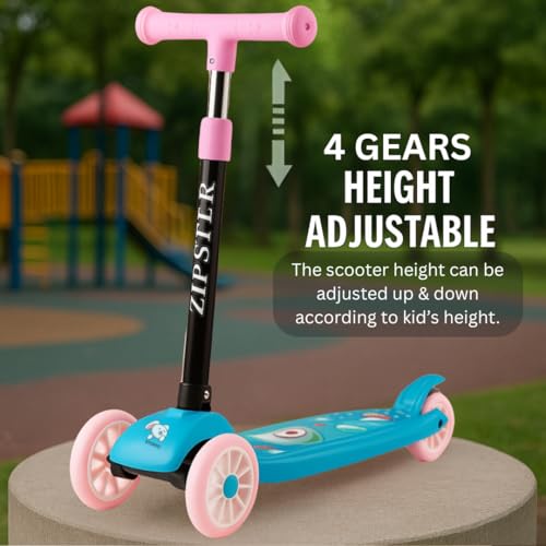 Storio Zipster Foldable Kick Scooter for Kids | Skating Cycle Style Scooter with Adjustable Handle & Foldable Design | Lightweight Ride-On Toy for Boys & Girls - Pink & Blue