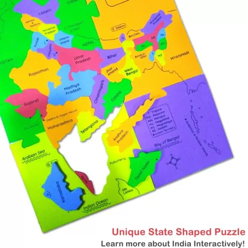 Storio EVA Foam Geography of India Map Puzzles for Kids with Trump Fact Cards for Playing Learning & Educational Toys - Jigsaw Puzzles for Kids Ages 4-8 - Gift for 4, 5, 6, 7, 8 Year Old Boys & Girls