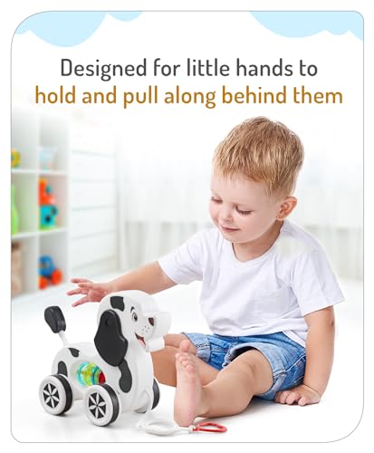 Storio Baby Products Pull Along Toddler Toy, Pull Along Toy with Attractive Design, Developmental Toy for 1 Year Old Girl Boy - Dog