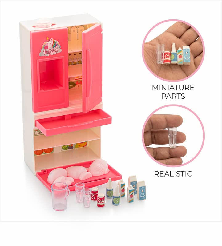 Storio Unicorn Pink Fridge Kitchen Set Toys Pretend Play Toy Set with Multiple Accessories & Realistic Water Dispenser for Kids Girls | Best Birthday Gift for Kids Children