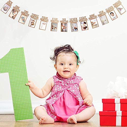 Storio 1-12 Month Photo Frame Banner - Paper Banner For First Birthday|Baby Photo Frame 0 To 12 Months|Newborn Photo Banner For First Year Celebration (Cardstock), Multi