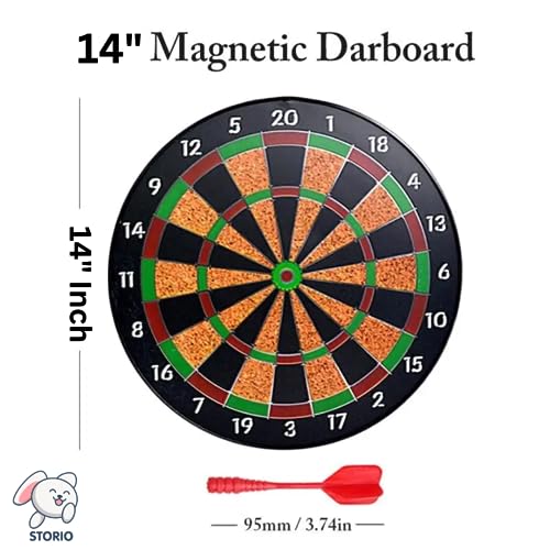 Storio Premium Magnetic Dart Board with Darts - Fun Indoor and Outdoor Dart Game Set Toys for All Ages Kids, Boys and Girls - 15 Inch