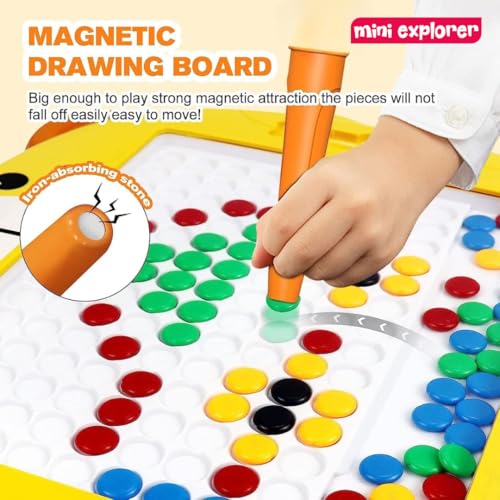 MiniExplorer Big Magnetic Slate Drawing Board for Kids|Doodle Board Magnetic Beads Pen Drawing Board Dot Art Educational Travel Toys for 2-8 Year Old Boys Girl - Yellow