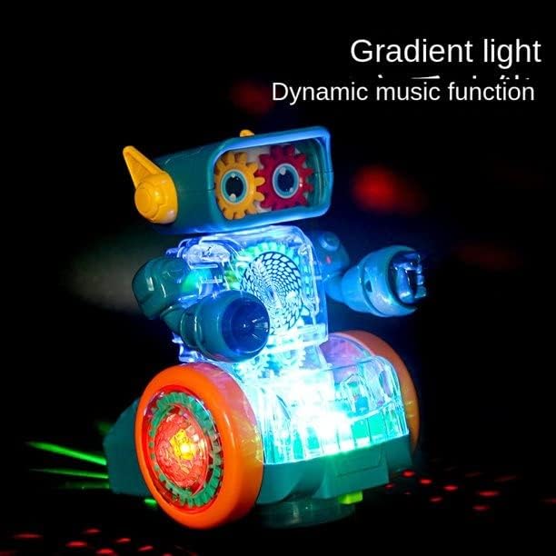 Storio Robot Rotating Gear Toy - Transparent Gear Electric Walking Robot Musical Toy for Kids, 360 Degree Rotating Bump & Go Robot Toy with Flashing Lights & Sound for Children