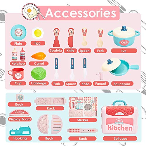 Storio Kitchen Set Toys for Girls with Cooking Utensils, Little Chef Realistic Miniature Pretend Role Play Food Party for Boys Girls